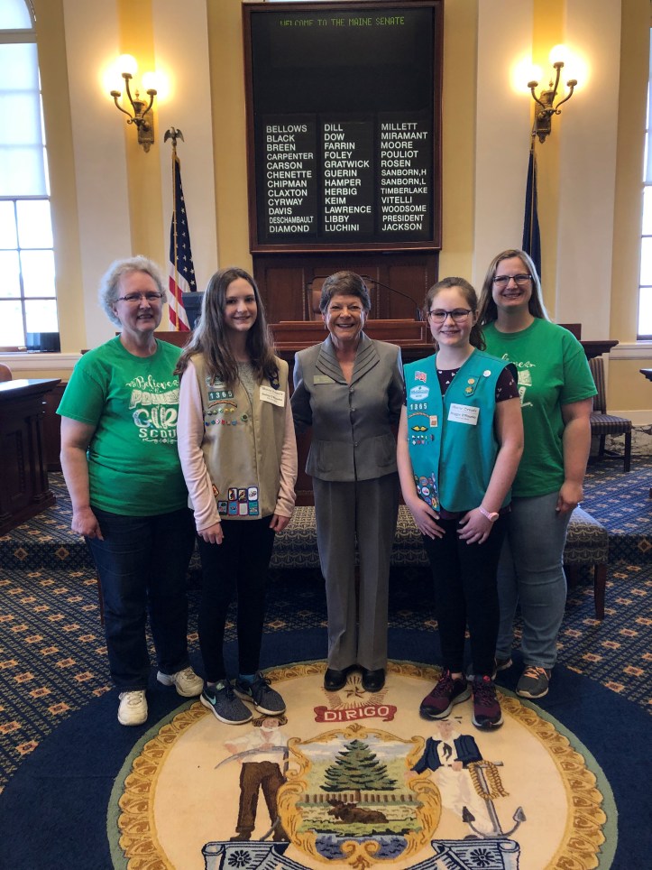 Moore with Calais Girl Scouts